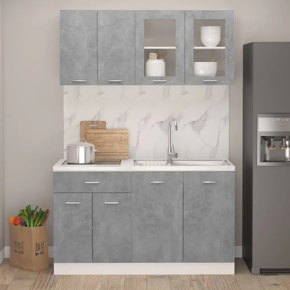 3067659 vidaXL 4 pcs conj. armários de cozinha contraplacado cinzento cimento