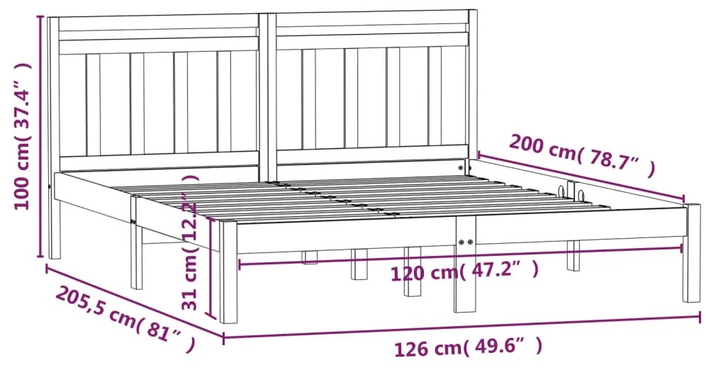 Estrutura de cama 120x200 cm madeira de pinho maciça