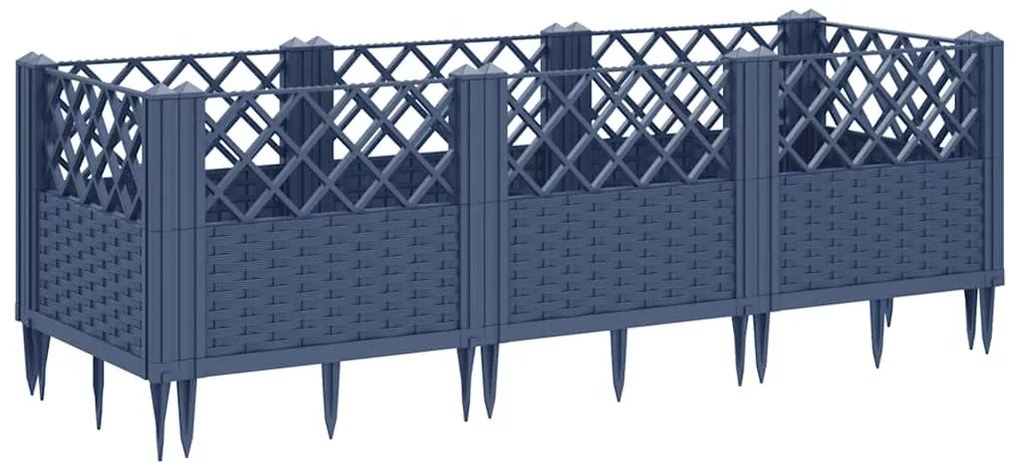 Vaso/floreira de jardim c/ estacas 123,5x43,5x43,5 cm PP cinzento azul