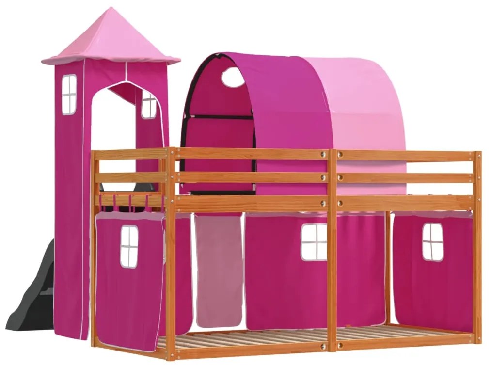 Beliche com escorrega e cortinas 90x200 cm rosa