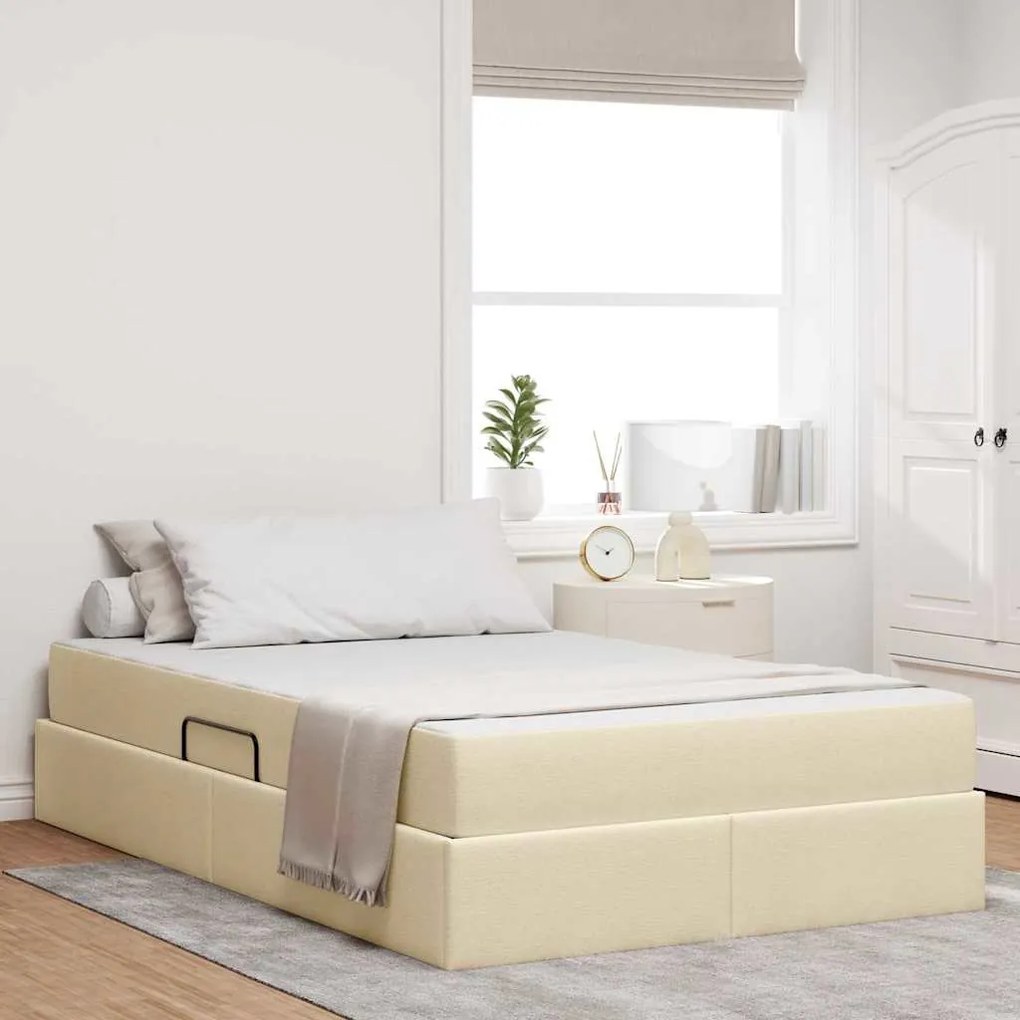vidaXL Cama com arrumação e colchão Creme 120 x 200 cm Poliéster