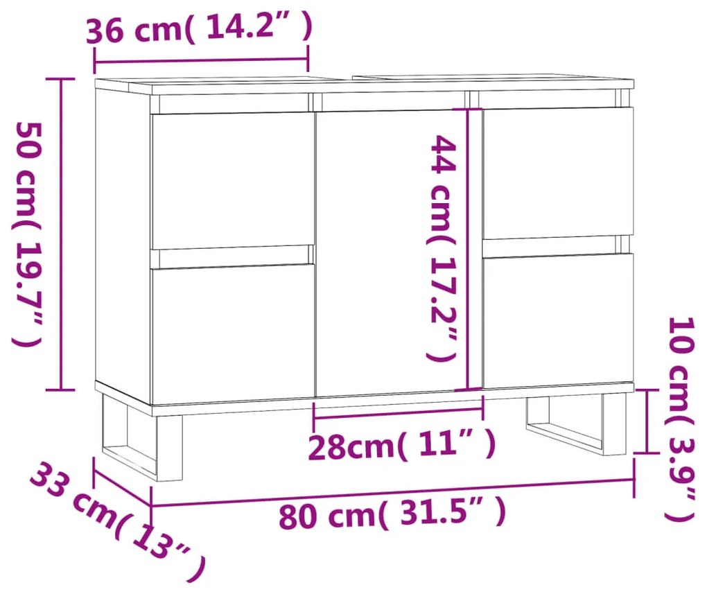 Móvel casa de banho 80x33x60 cm derivados madeira cinza cimento