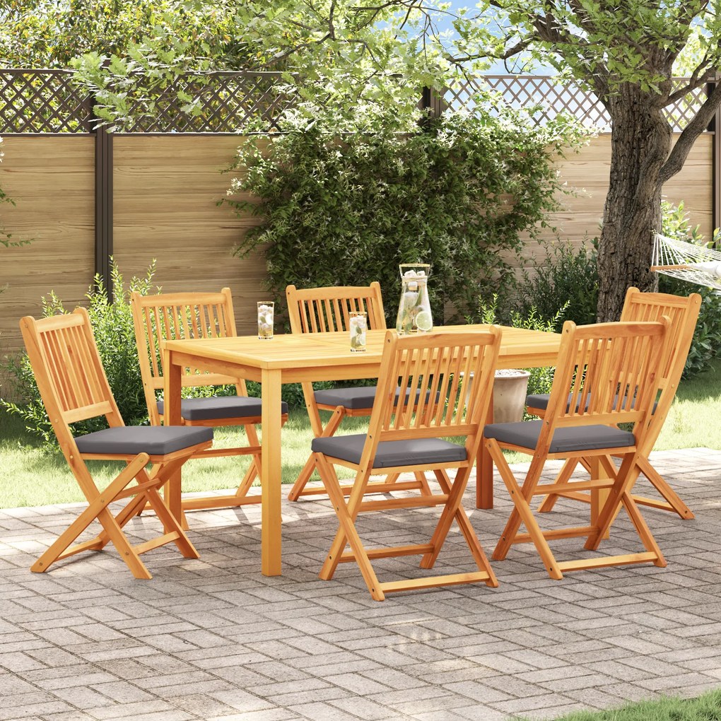 Cadeiras de Jardim Dobráveis vidaXL com Almofada Cinza 6pcs de Madeira Acácia Sólida