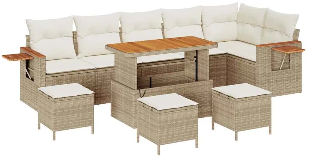 Conjunto de Sofá de Jardim com 10 Peças e Almofadas VidaXL Bege Polira