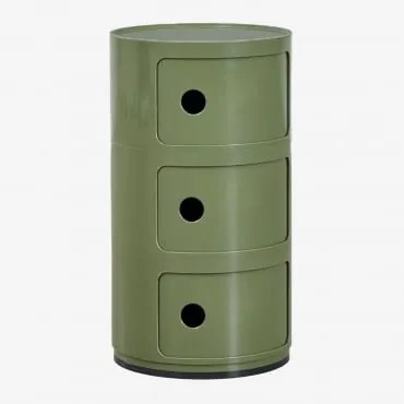 Pack De 2 Mesas De Cabeceira Ø30 Cm Com Prateleiras Babel 3 Gavetas & Verde Azeitona Intenso - Sklum