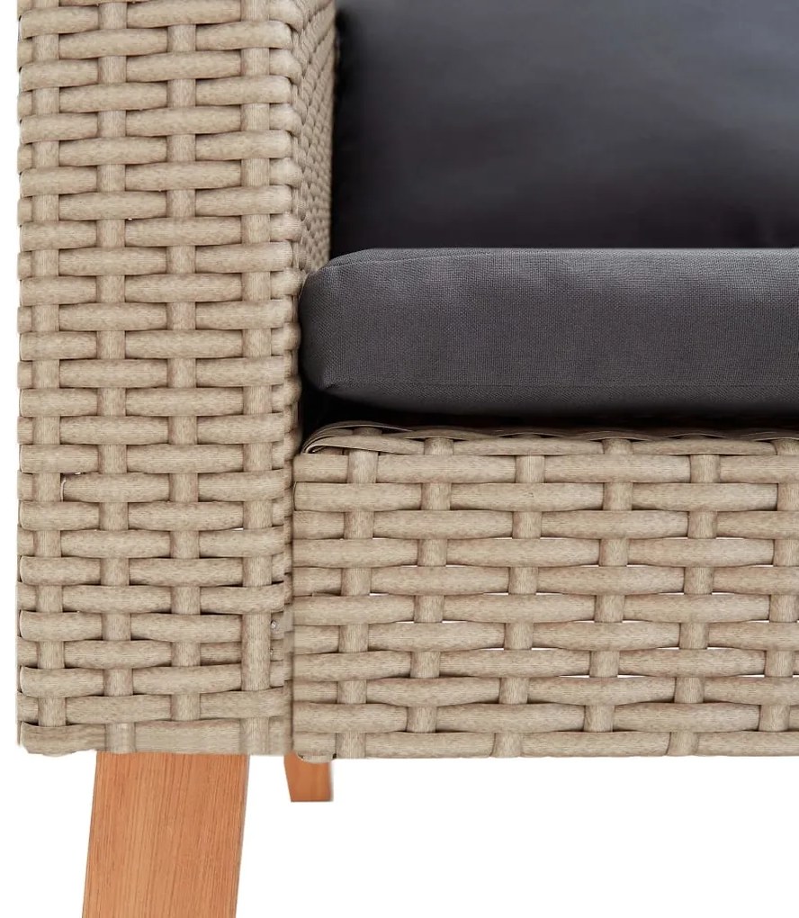 3 pcs conjunto lounge de jardim c/ almofadões vime PE bege