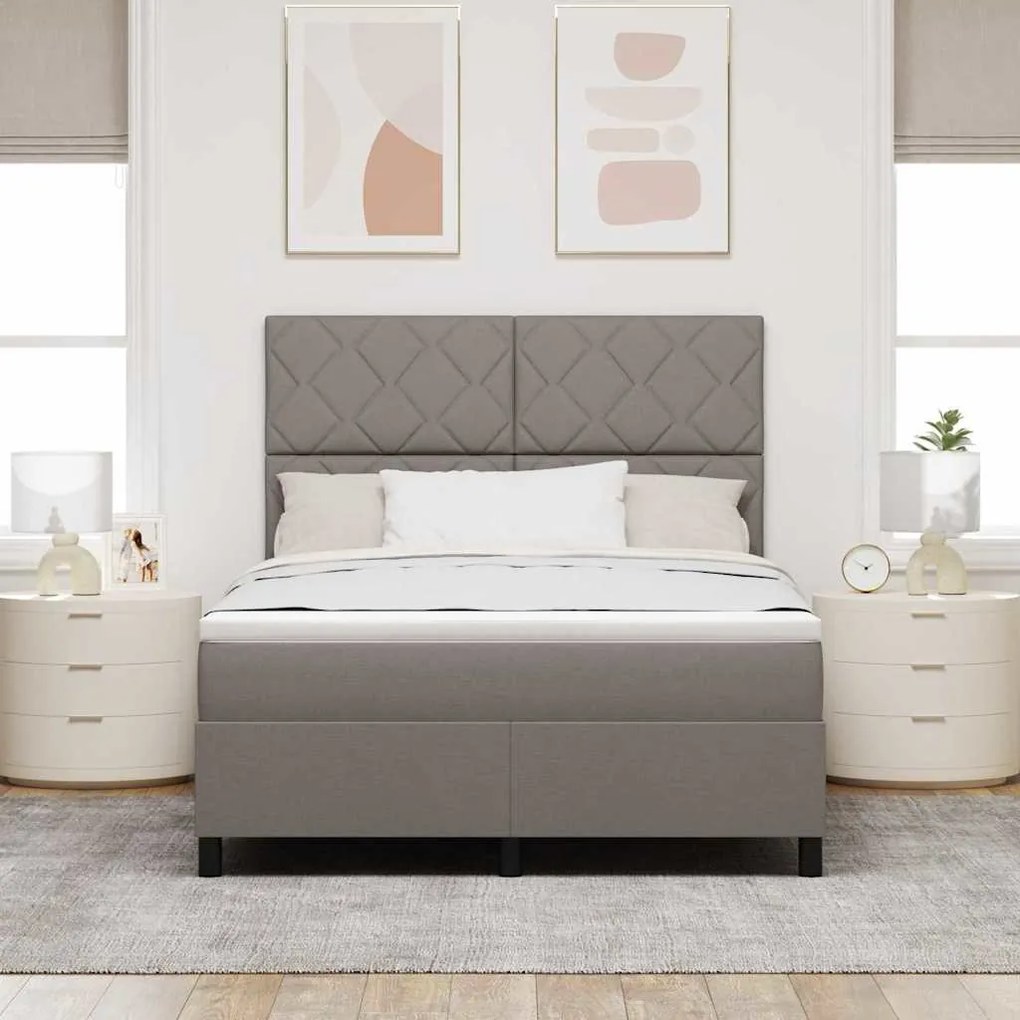 Cama Box com Colchão e Luz LED Taupe – 140x190 cm Tecido