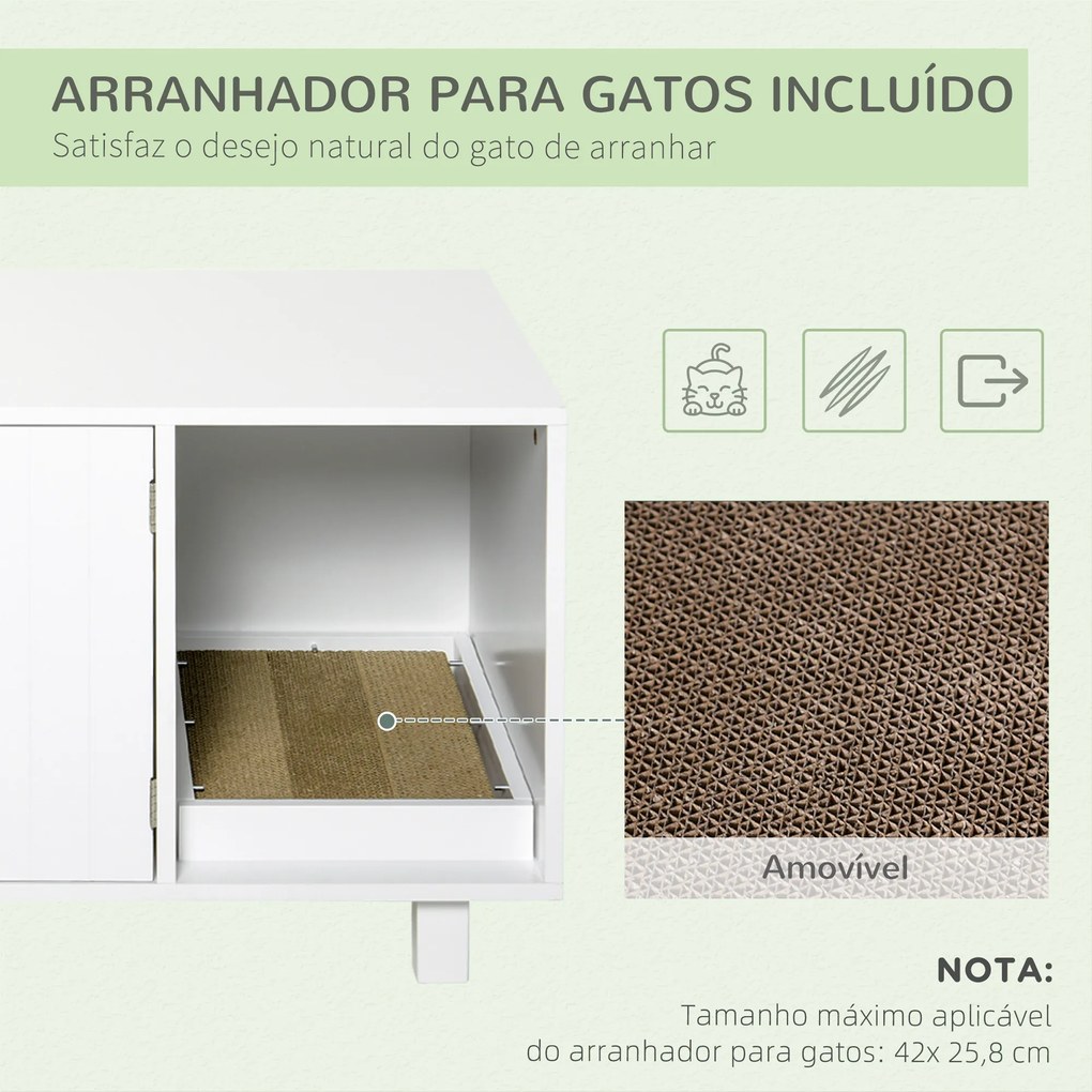 Móvel Caixa de Areia para Gatos com Porta com Arranhador Caixa de Areia para Gatos de Interior 91x52x50,5 cm Branco