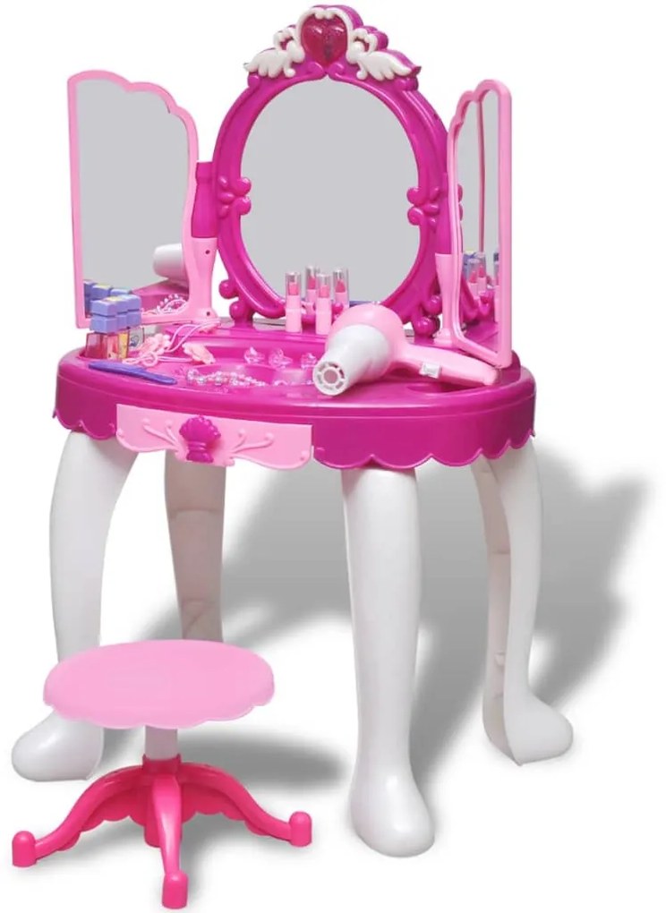 80115 vidaXL Toucador brinquedo com 3 espelhos e luz/som