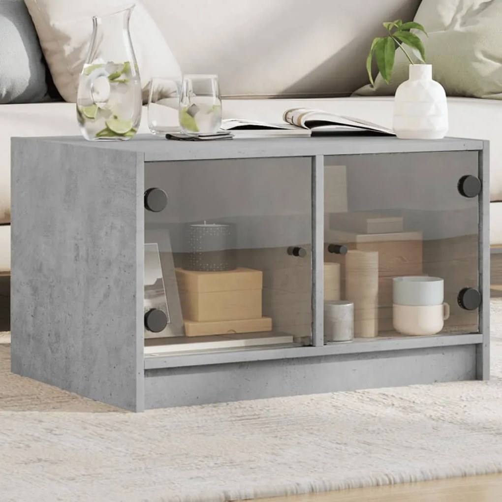 vidaXL Mesa de centro c/ portas de vidro 68x50x42 cm cinza cimento