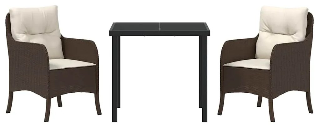 Conjunto de Jantar de Jardim de 3 Peças com Almofadas Castanho Vime Po