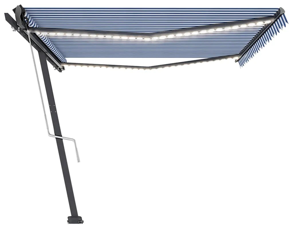 Toldo autom. com LED e sensor de vento 500x350 cm azul/branco
