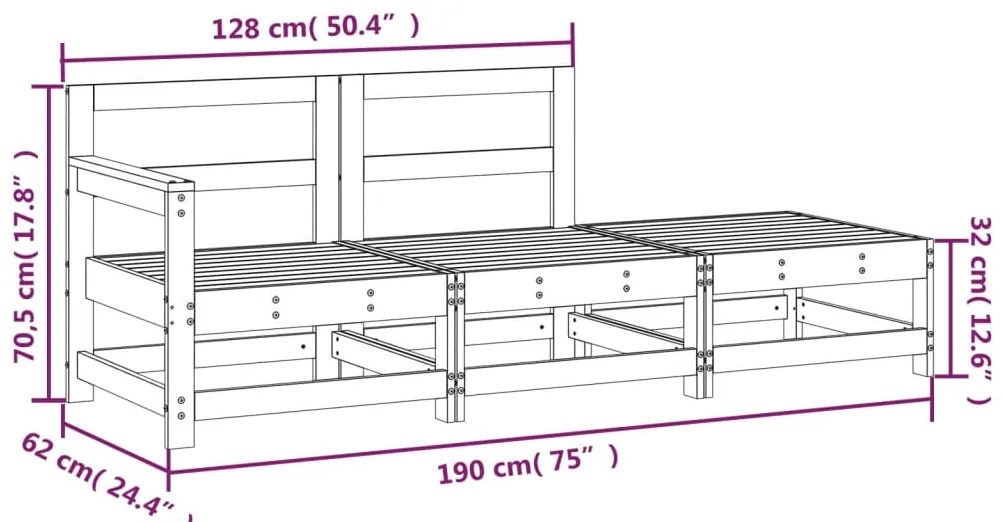 3 pcs conjunto lounge de jardim madeira de douglas maciça