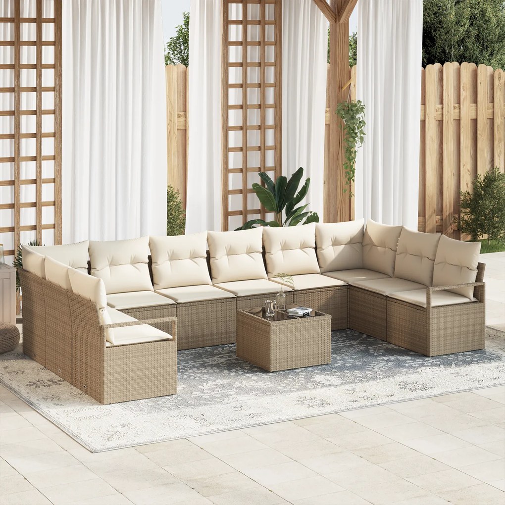 Conjunto de Sofá de Jardim de 11 Peças com Almofadas Bejes de Poliratt