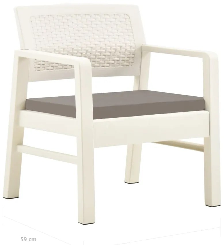 Conjunto lounge para jardim 3 pcs plástico branco