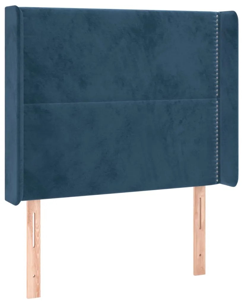 Cabeceira cama c/ luzes LED veludo 83x16x118/128 cm azul-escuro