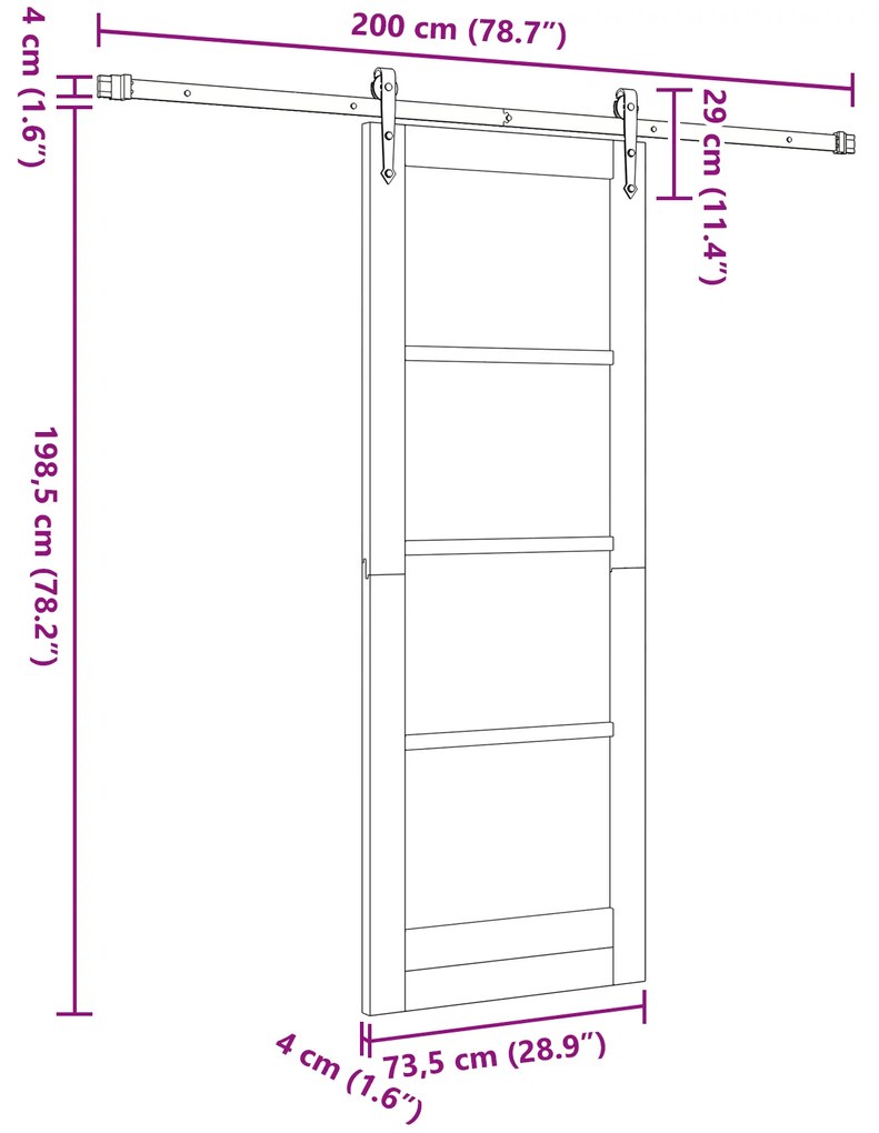 Porta Deslizante vidaXL com Conjunto de Ferragens Branco 73.5x198.5 cm