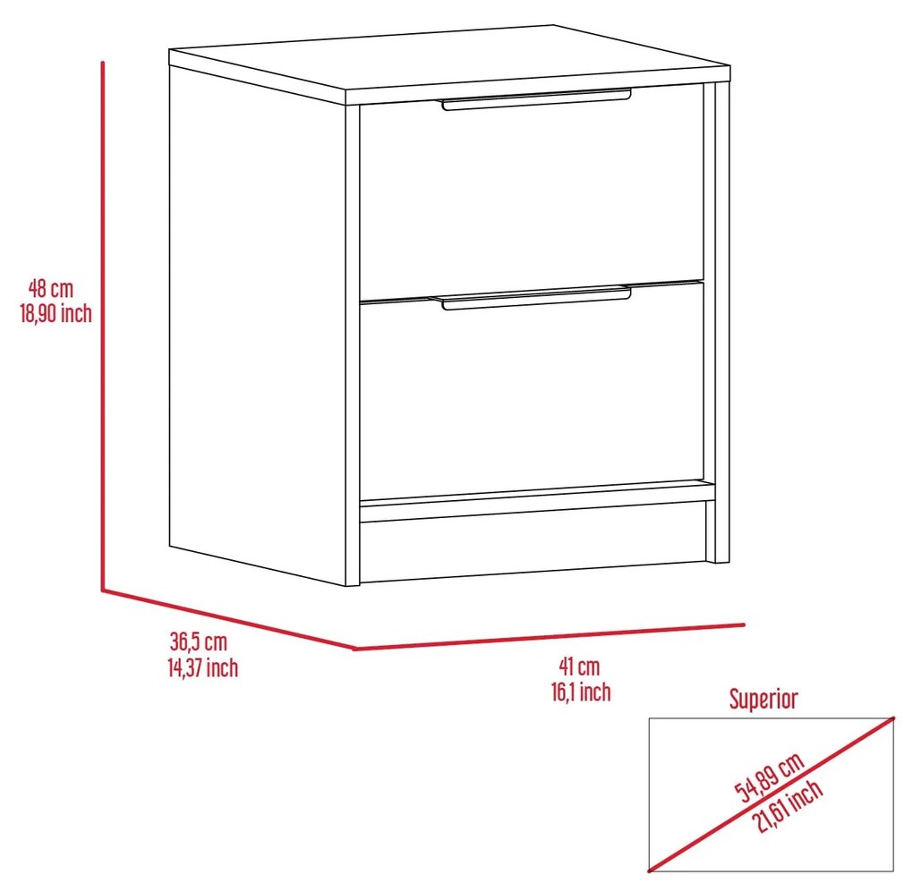 Mesa de cabeceira Kaia em melamina com duas gavetas com calhas metálicas 48 x 36,5 x 41 cm