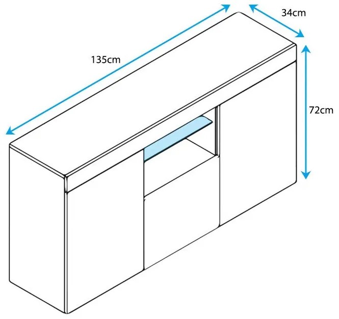 Aparador Lavise de 135cm - Preto Brilhante - Design Moderno
