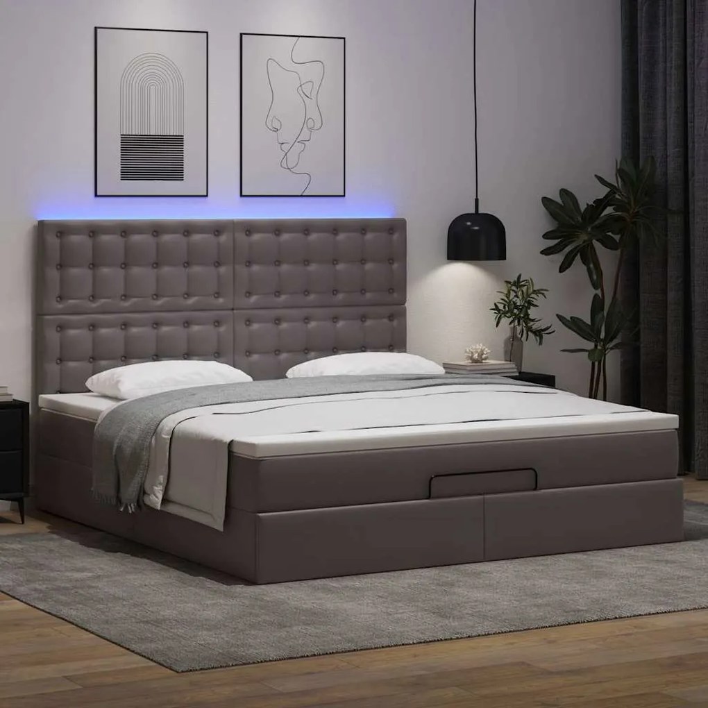 Estrutura de cama otomana com colchão cinza couro falso