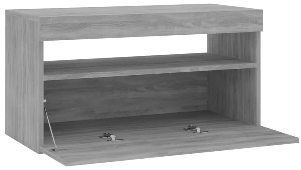 Móvel de TV com luzes LED 75x35x40 cm cinzento sonoma