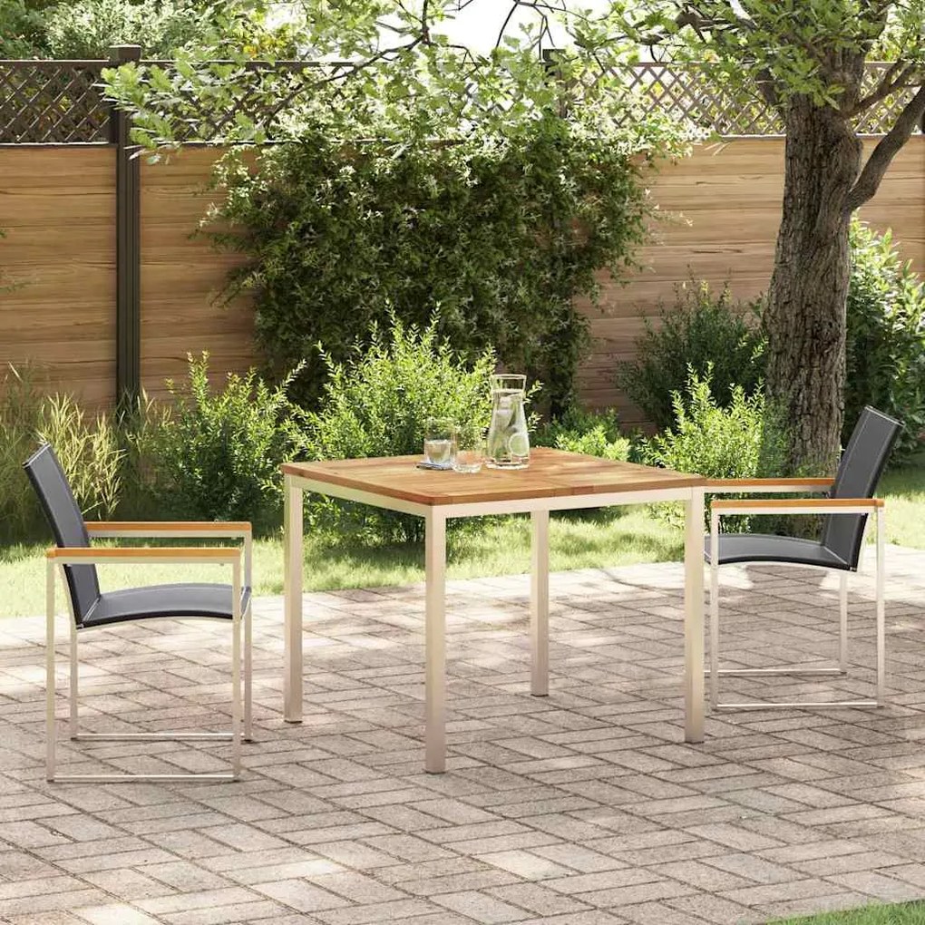 Conjunto de Jantar de Jardim 3 peças em madeira de acácia e aço inoxid