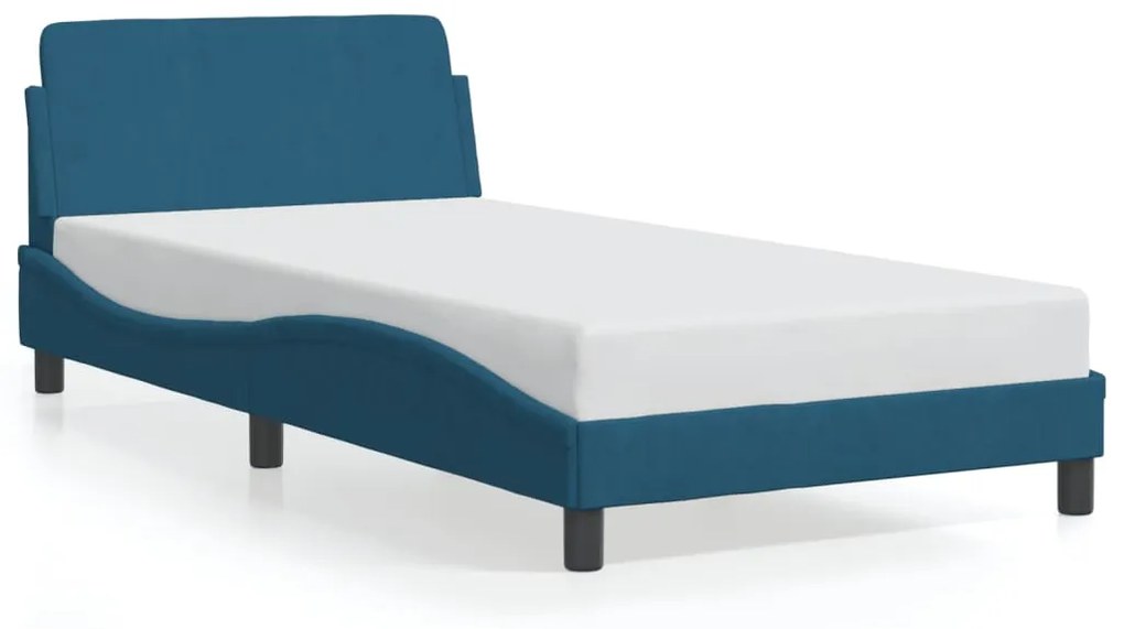 Estrutura de cama c/ cabeceira 100x200 cm veludo azul