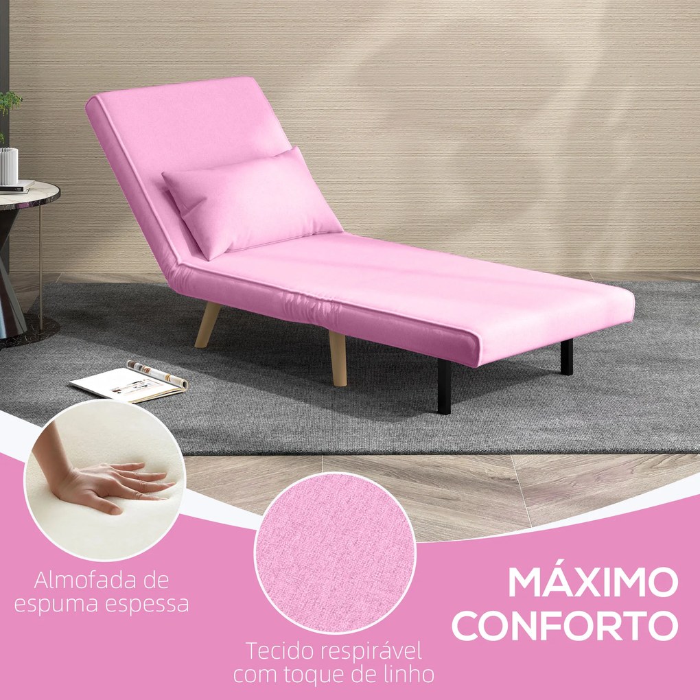 Sofá Cama Individual Sofá Cama Estofado em Linho com Encosto Ajustável