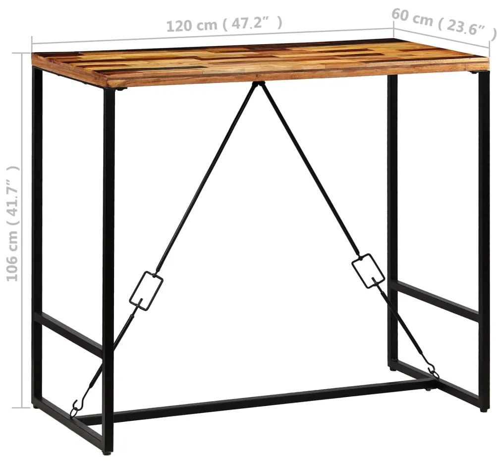 Mesa de bar em madeira recuperada maciça 120x60x106 cm