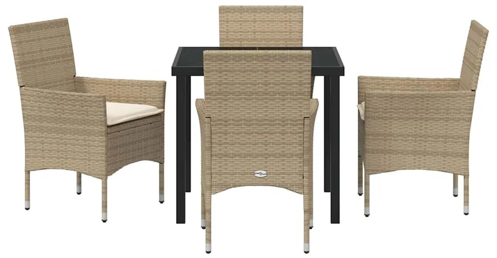 Conjunto de Jantar de Jardim com 5 Peças e Almofadas Beges em Rattan S