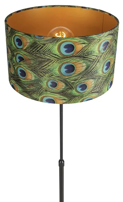 Candeeiro de pé preto com abajur de veludo verde-pavão com dourado 35 cm - Parte Clássico / Antigo