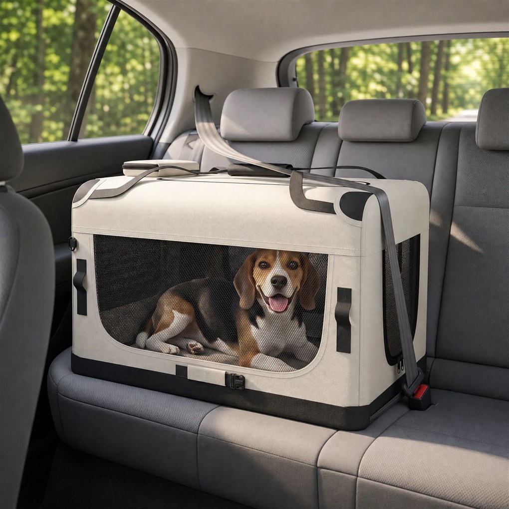Transportadora Macia para Cães de Pequeno e Médio Porte Dobrável com Tigela em Tecido Oxford Cinza Claro