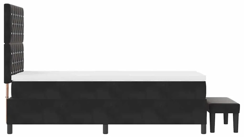 Cama Box Spring com Colchão &amp; Banco Preto 90x190 cm Veludo