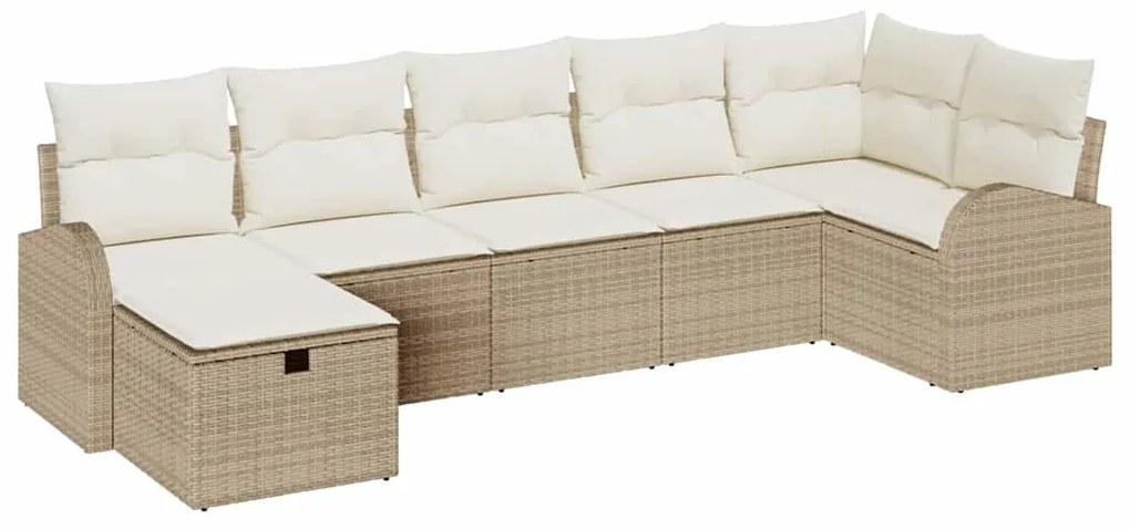 Conjunto de sofá de jardim de 7 peças da com almofadas bege em rattan