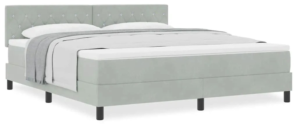 Camas Box Spring vidaXL com Colchão Cinzento Claro Veludo Super King