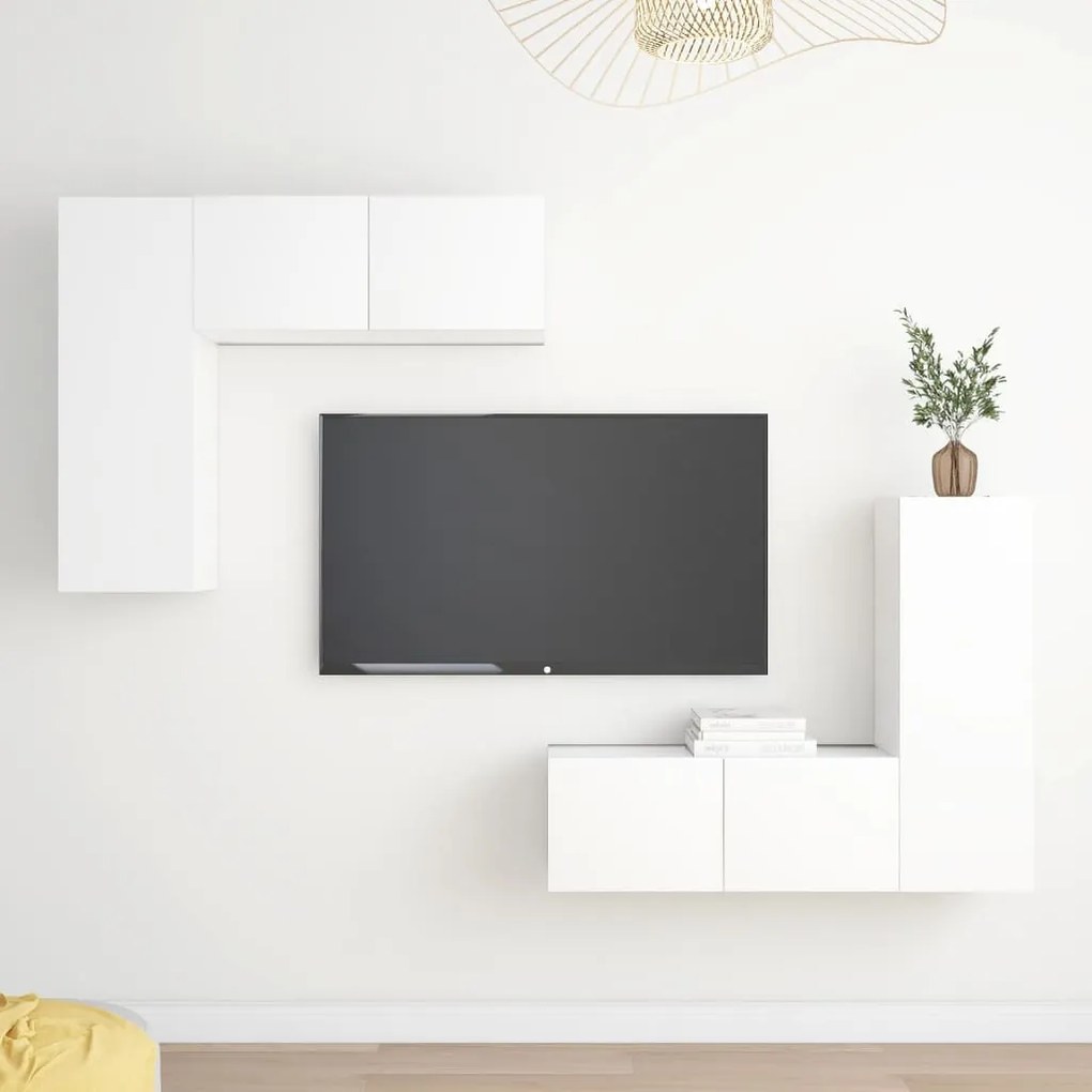 3078689 vidaXL 4 pcs conjunto de móveis de TV contraplacado branco