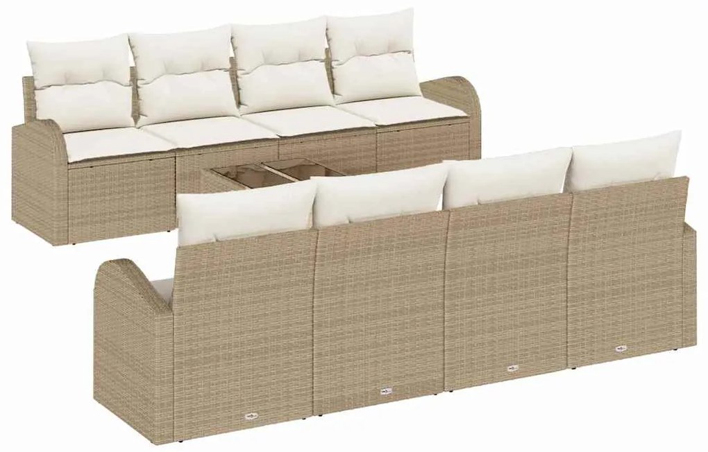 Conjunto de Sofá de Jardim com 9 Peças e Almofadas Bege de Rattan Poli