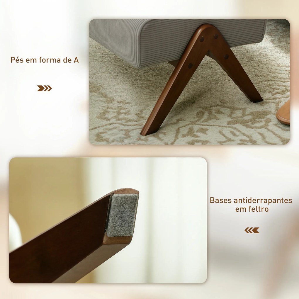 Apoio para Pés Estofado em Veludo Otomana Retangular com Assento Almofadado e Pés de Madeira 69x47x36 cm Cinzento Claro