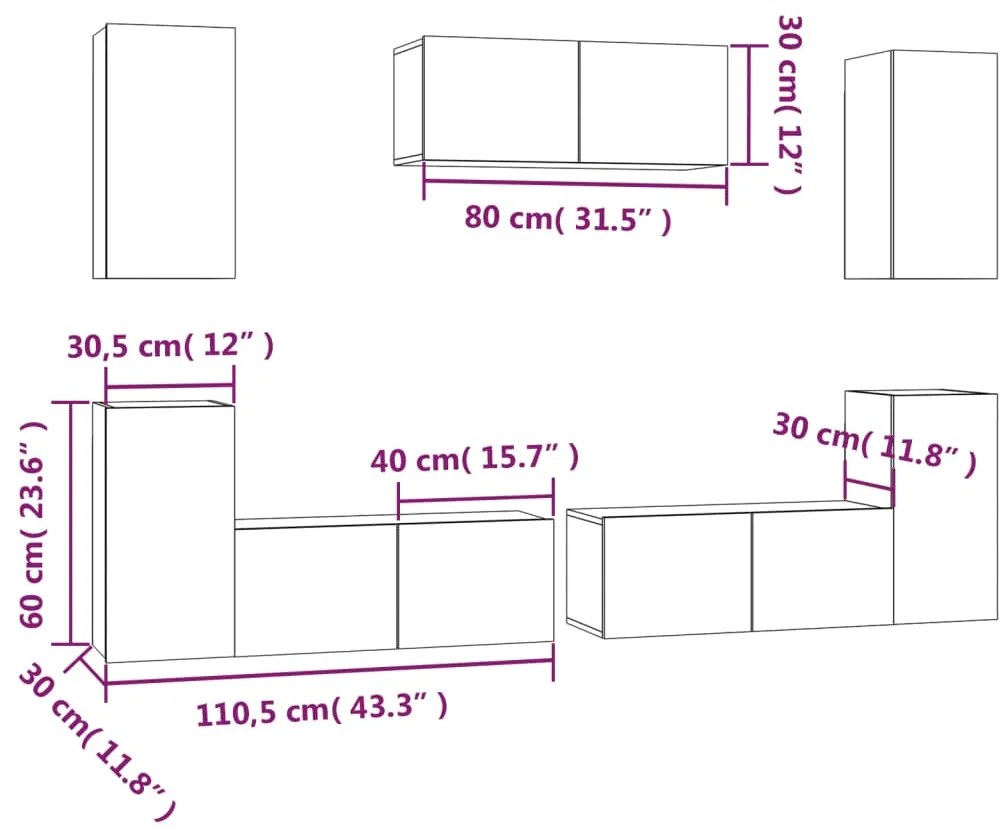 Conjunto móveis de TV 7 pcs madeira processada cinzento cimento