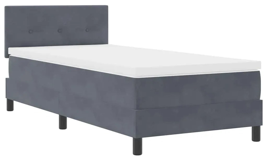 Cama Box Spring vidaXL com Colchão e LED Cinza Escuro 90x200 cm Veludo