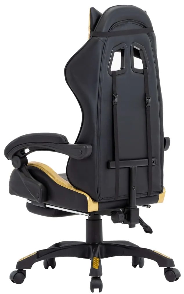 Cadeira estilo corrida c/ apoio pés couro artif. dourado/preto