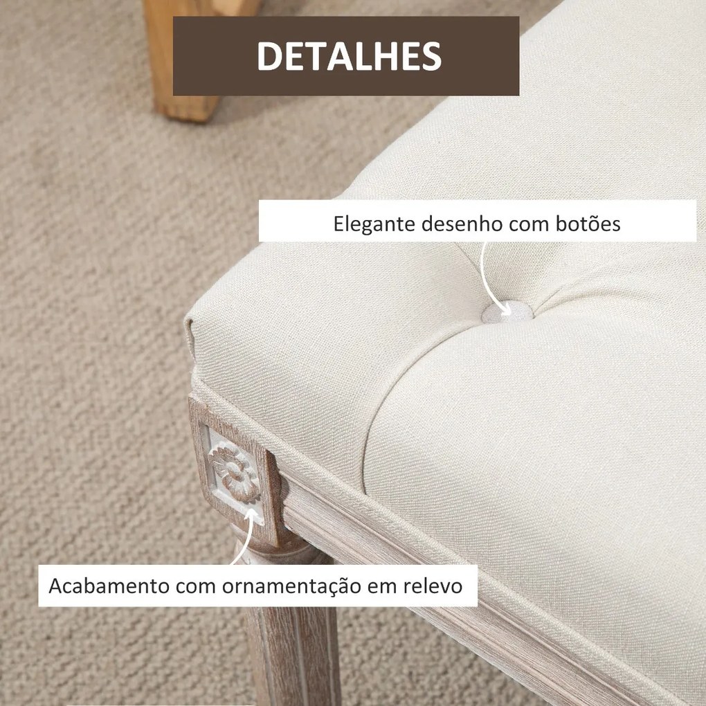 Banco Acolchoado – Margaux – 80x40x41 cm – Bege – Design Vintage e Clá
