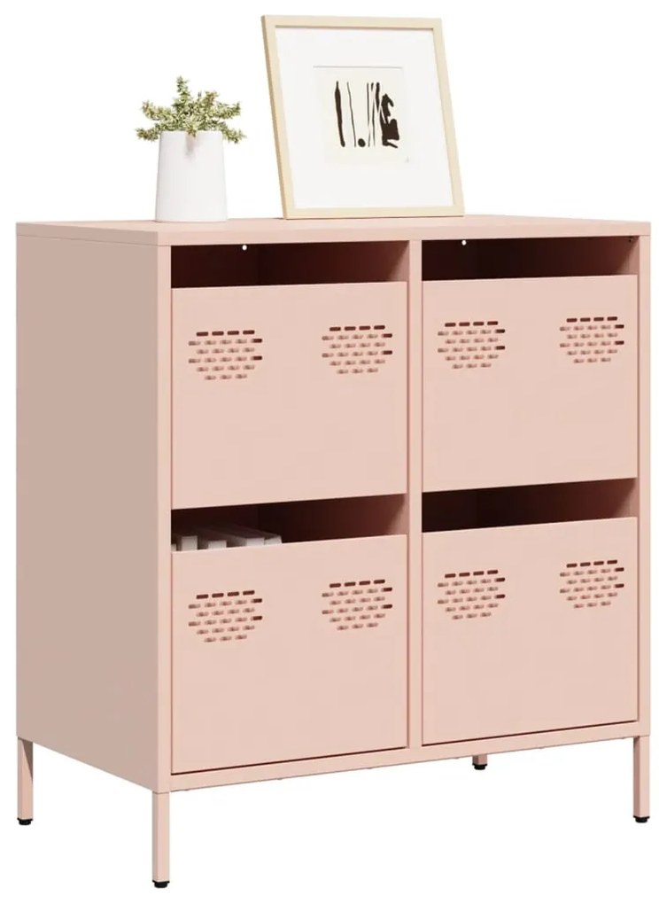 vidaXL Aparador 68x39x73,5 cm aço laminado a frio rosa