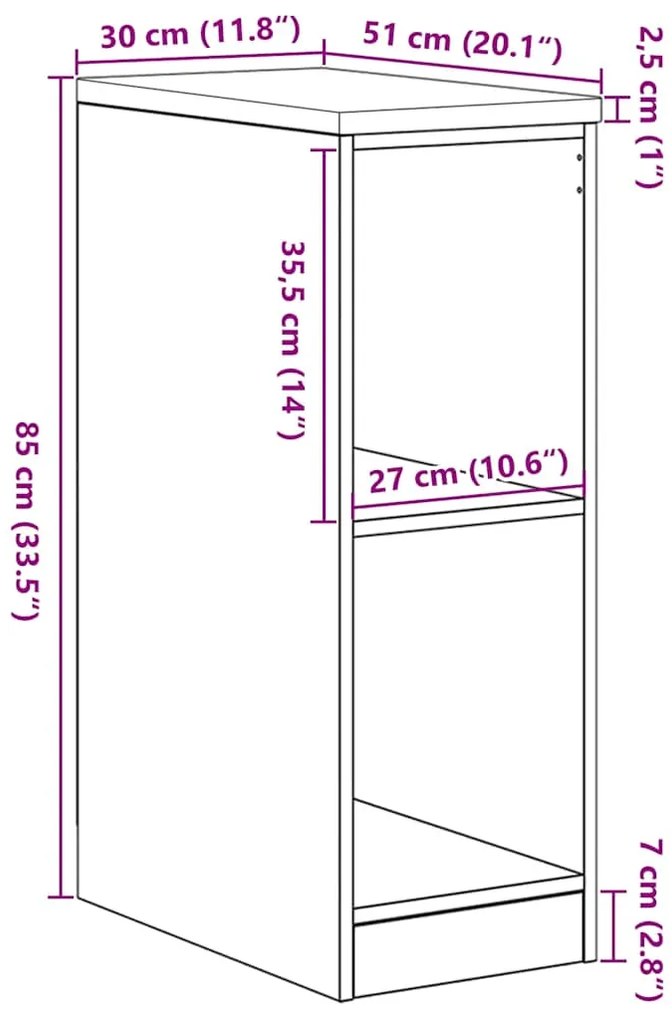 Armário de arrumação de garagem betão cinzento 30x51x85 cm