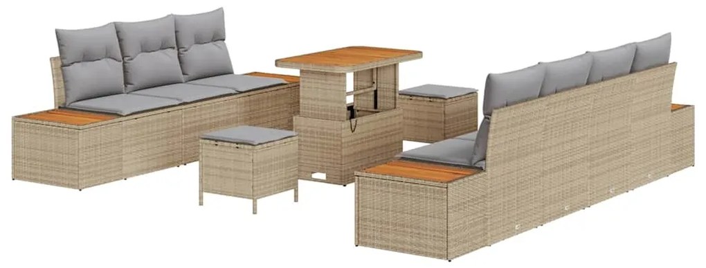 Conjunto de Sofá de Jardim de 10 Peças com Almofadas Bege em Rattan Si