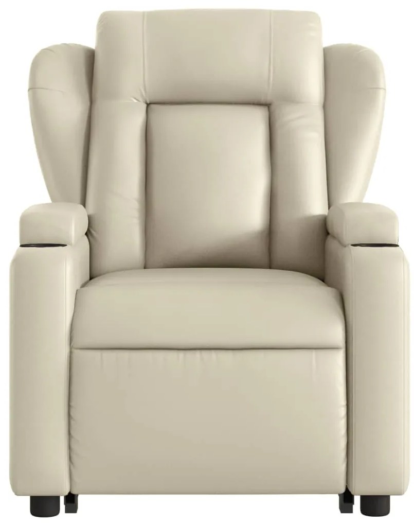 Poltrona reclinável elevatória elétrica couro artificial creme