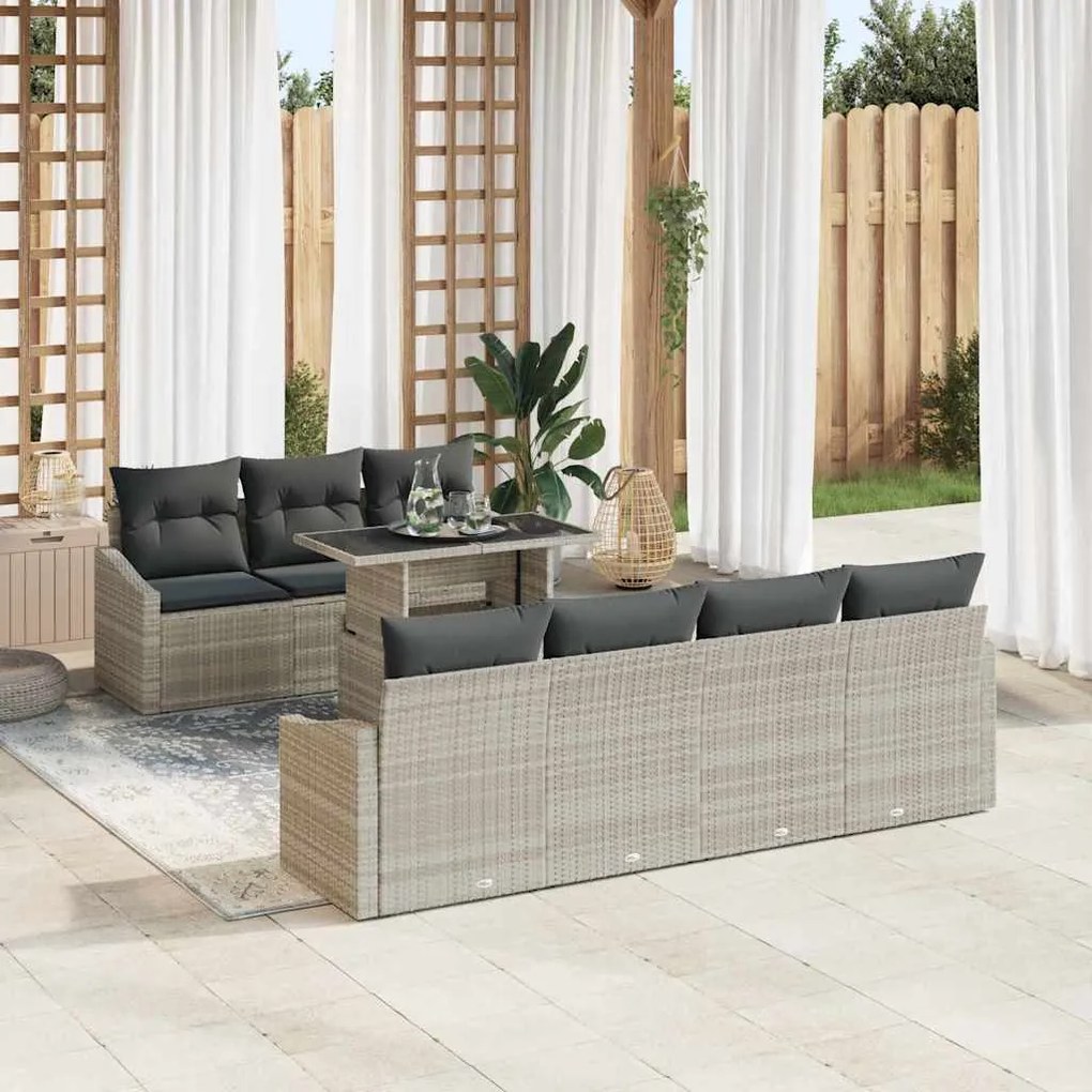 vidaXL Conjunto de Sofá de Jardim com 8 Peças e Almofadas Cinza Claro em Rattan