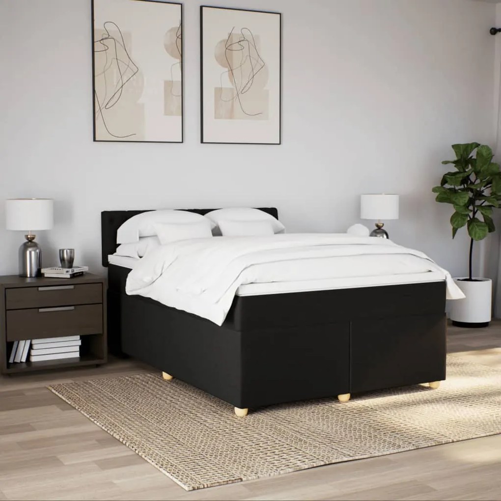 Cama com molas/colchão 160x200 cm tecido preto