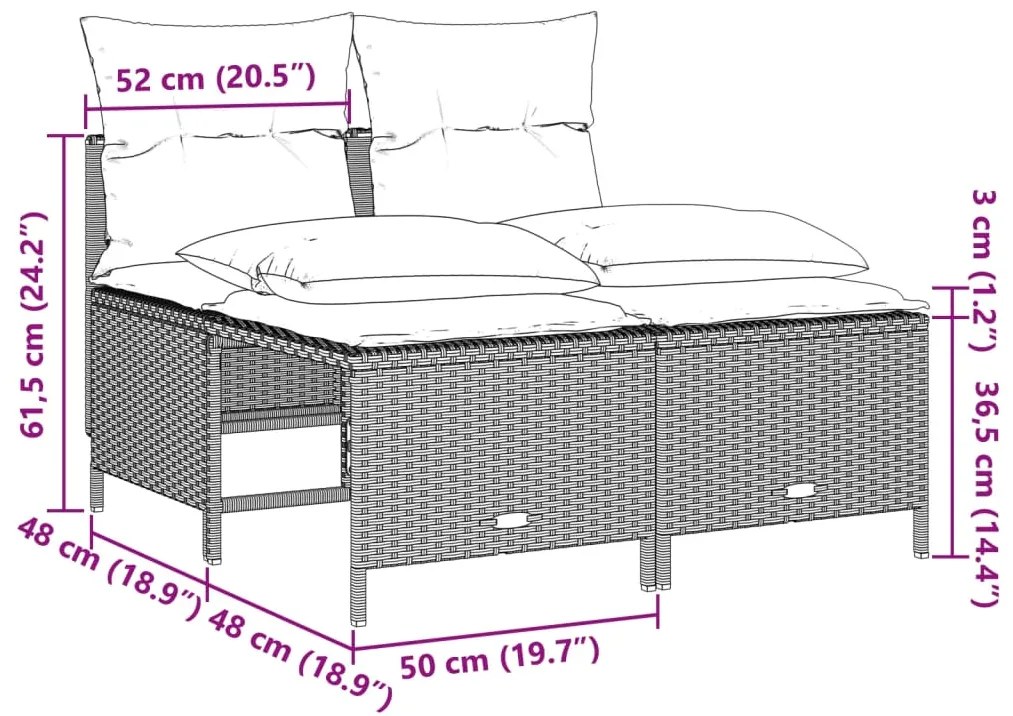 4 pcs conj. sofás jardim c/ almofadões vime PE cinzento-claro