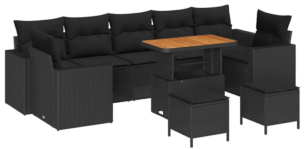 Conjunto de Sofá de Jardim vidaXL com 10 Peças e Almofadas Preto Ratta